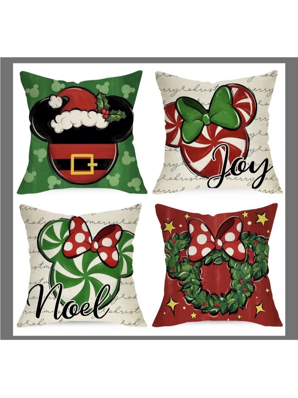 New set of 4- 18”x18” Disney Christmas Holiday Pillow Covers #1055
